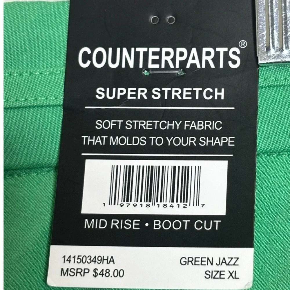 Counterparts Green Jazz‎ Super Stretch Mid Rise Boot Cut Pants Size XL NWT
